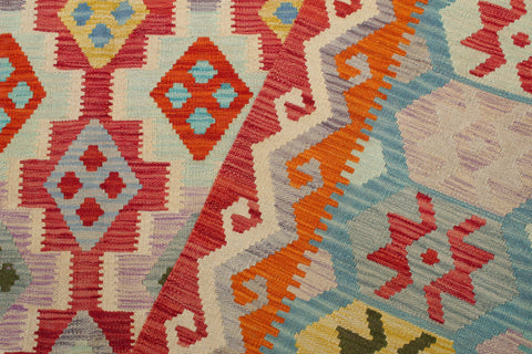handmade Geometric Kilim Red Blue Hand-Woven RECTANGLE 100% WOOL area rug 8 x 10