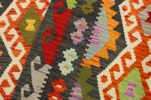 handmade Geometric Kilim Rust Charcoal Hand-Woven RECTANGLE 100% WOOL area rug 5x6