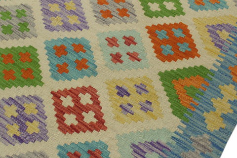 handmade Geometric Kilim Beige Blue Hand-Woven RECTANGLE 100% WOOL area rug 6 x 8