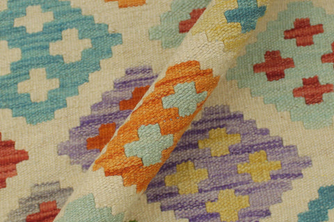 handmade Geometric Kilim Beige Blue Hand-Woven RECTANGLE 100% WOOL area rug 6 x 8