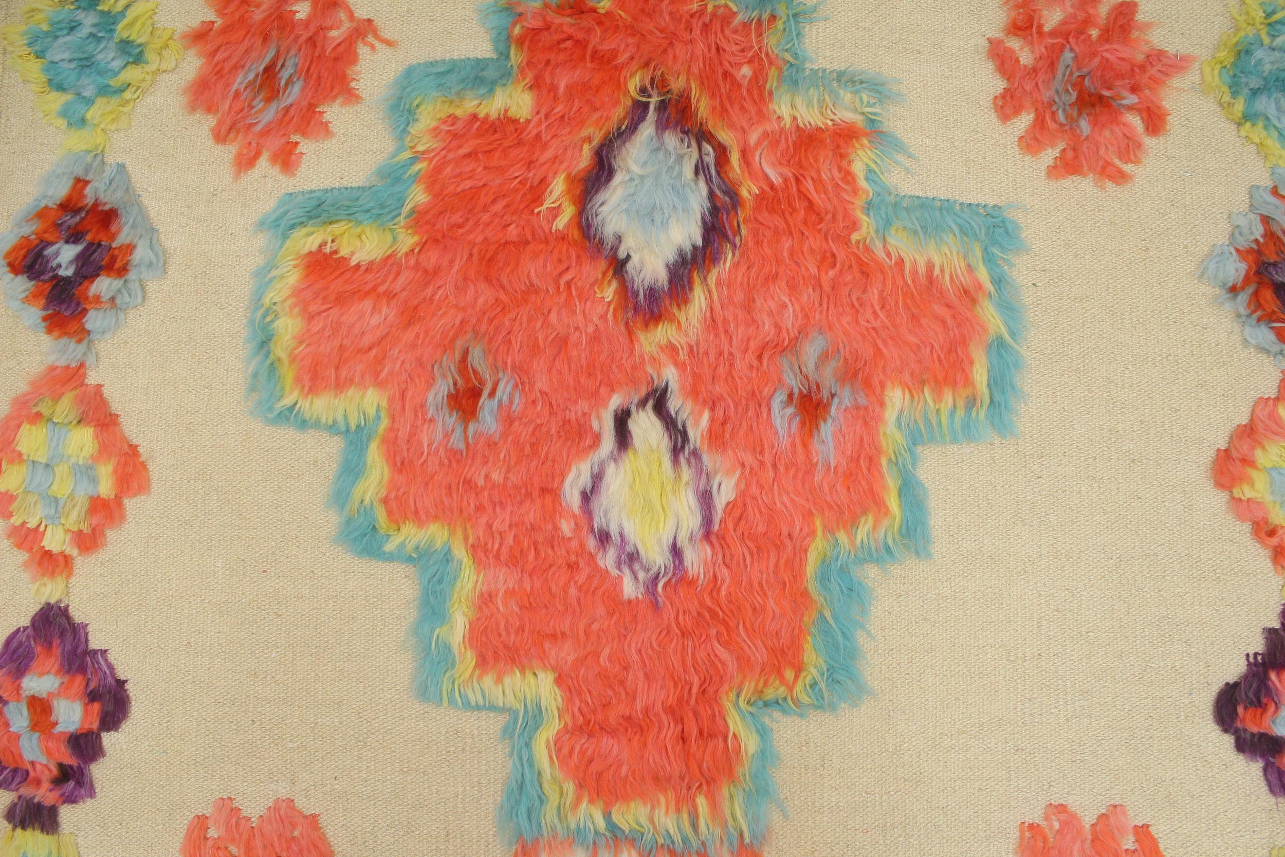 handmade Geometric Moroccan Hi Beige Blue Hand Knotted RECTANGLE 100% WOOL area rug 4' x 7'