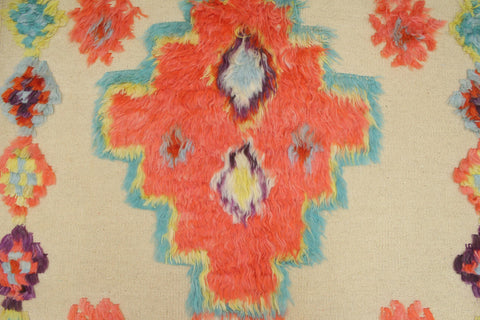 handmade Geometric Moroccan Hi Beige Blue Hand Knotted RECTANGLE 100% WOOL area rug 4' x 7'