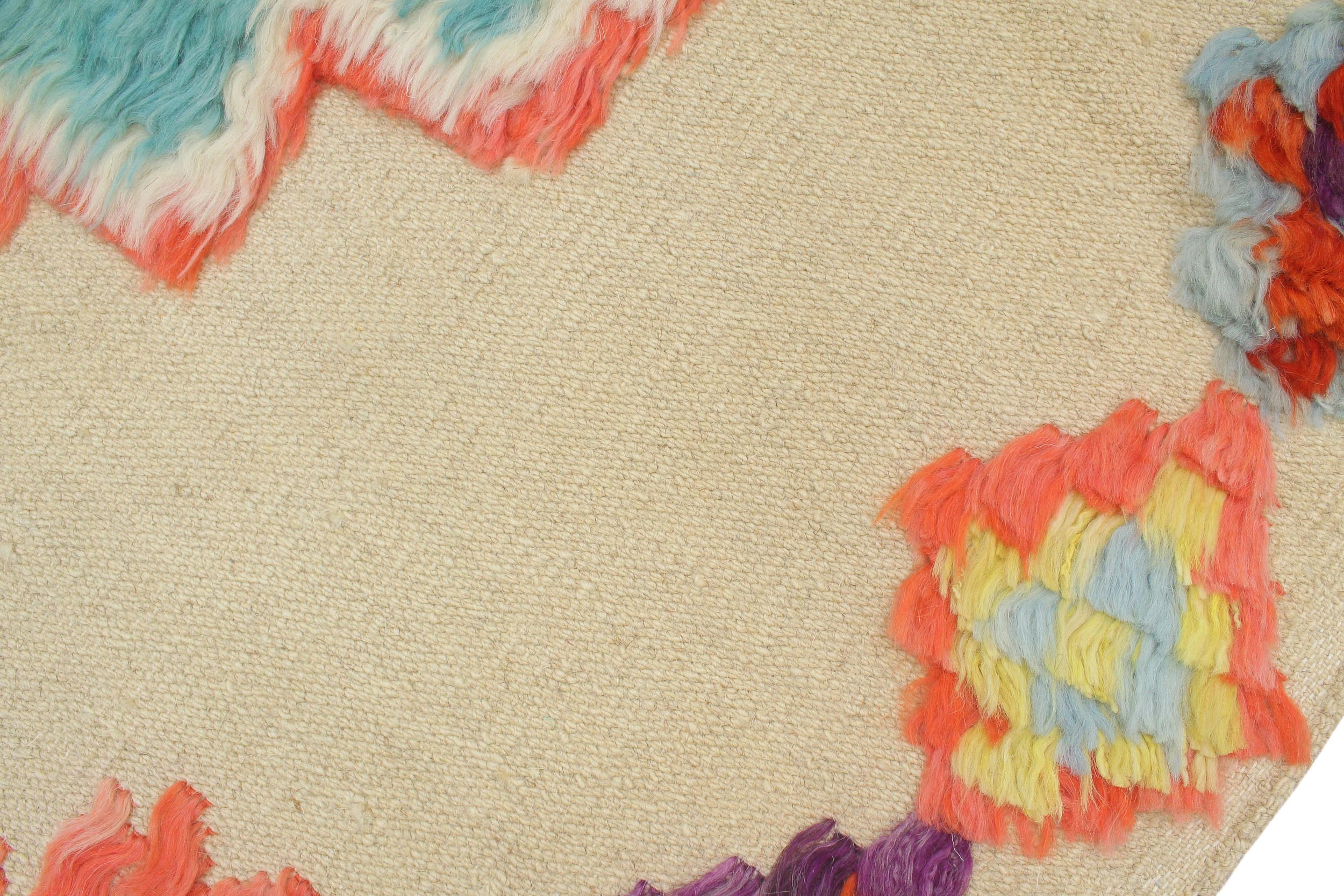 handmade Geometric Moroccan Hi Beige Blue Hand Knotted RECTANGLE 100% WOOL area rug 4' x 7'