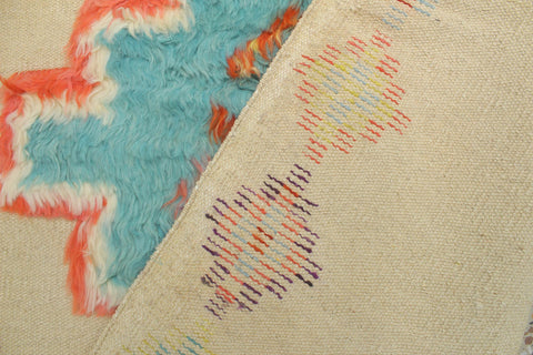 handmade Geometric Moroccan Hi Beige Blue Hand Knotted RECTANGLE 100% WOOL area rug 4' x 7'