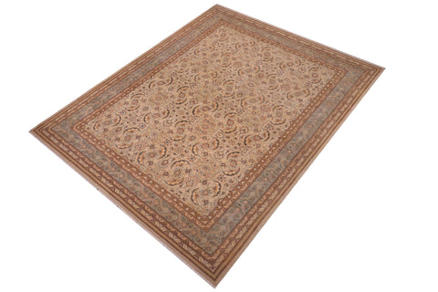 handmade Transitional Lahore Tan Lt. Green Hand Knotted RECTANGLE 100% WOOL area rug 10' x 14'