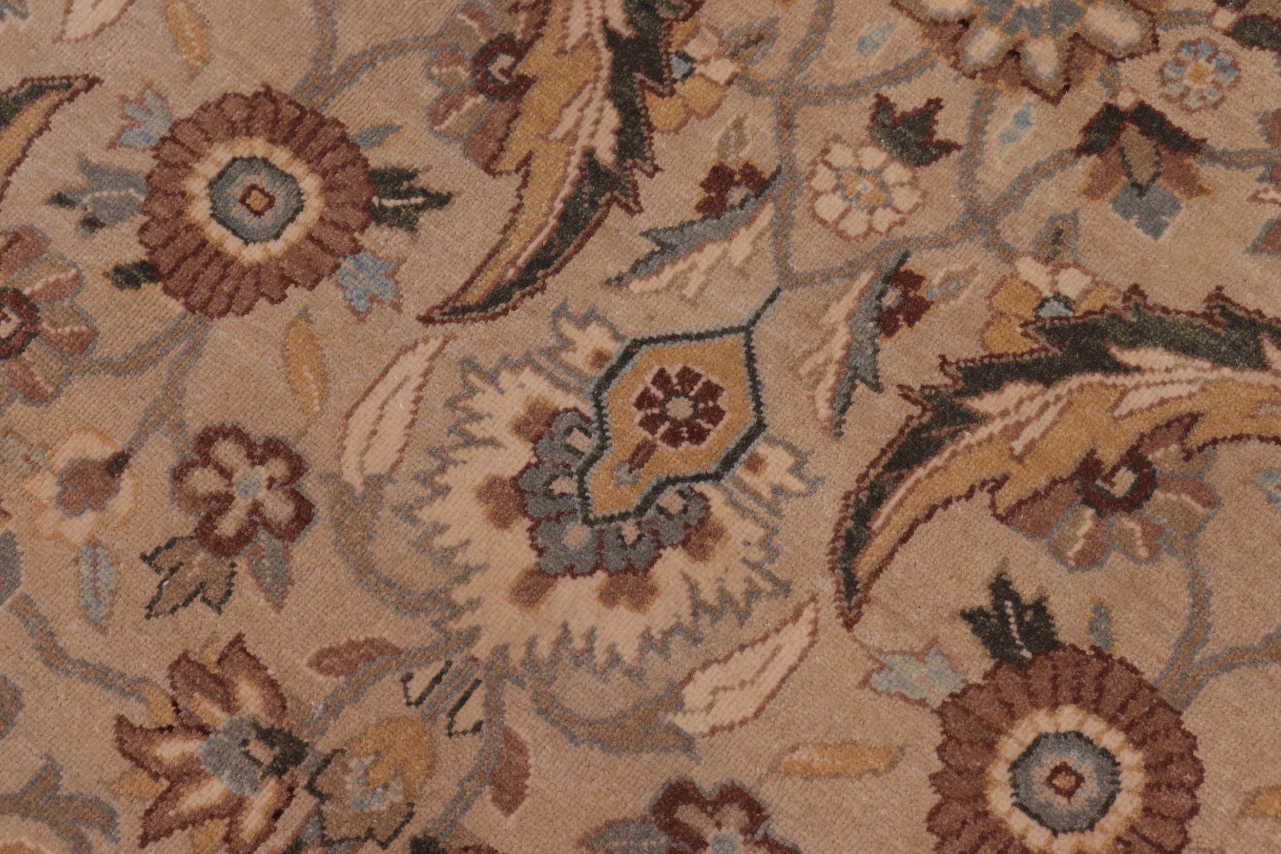 handmade Transitional Lahore Tan Lt. Green Hand Knotted RECTANGLE 100% WOOL area rug 10' x 14'