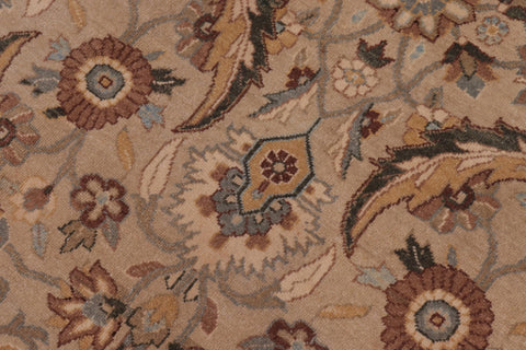 handmade Transitional Lahore Tan Lt. Green Hand Knotted RECTANGLE 100% WOOL area rug 10' x 14'