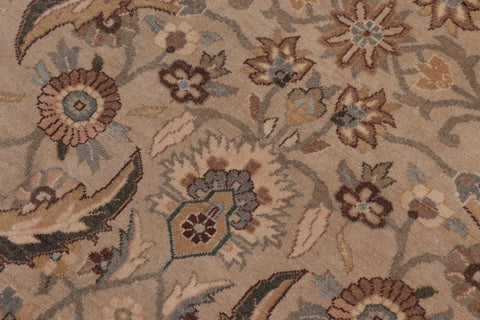 handmade Traditional Lahore Tan Lt. Green Hand Knotted RECTANGLE 100% WOOL area rug 10'X14'