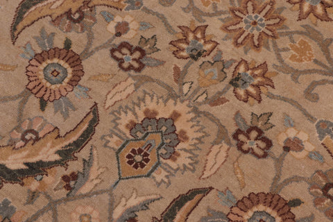 handmade Transitional Lahore Tan Lt. Green Hand Knotted RECTANGLE 100% WOOL area rug 10' x 14'