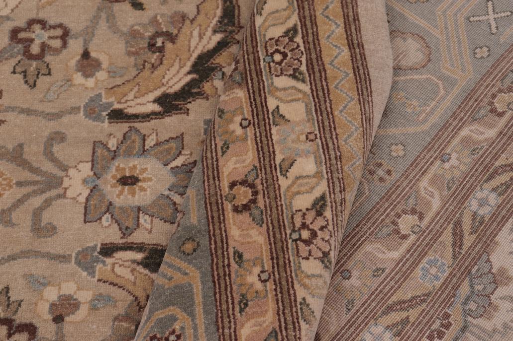 handmade Traditional Lahore Tan Lt. Green Hand Knotted RECTANGLE 100% WOOL area rug 10'X14'