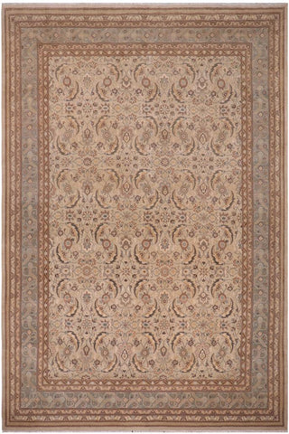 handmade Traditional Lahore Tan Lt. Green Hand Knotted RECTANGLE 100% WOOL area rug 10'X14'