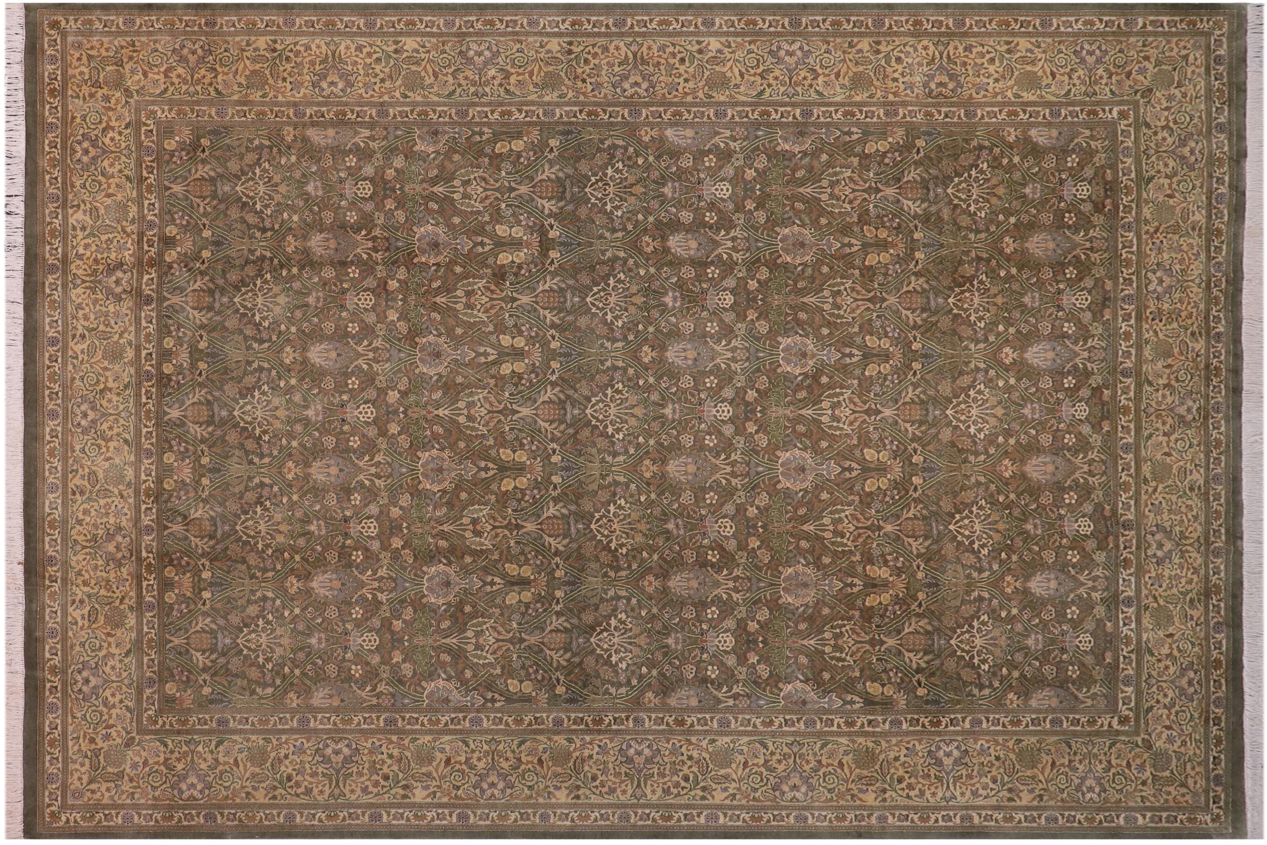 handmade Transitional Mujahid Green Gold Hand Knotted RECTANGLE 100% WOOL area rug 10x14