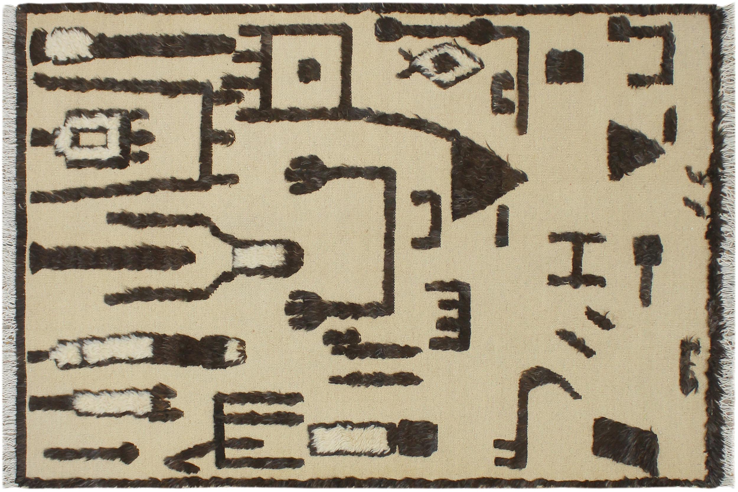 handmade Geometric Moroccan Hi Beige Brown Hand Knotted RECTANGLE 100% WOOL area rug 4' x 6'