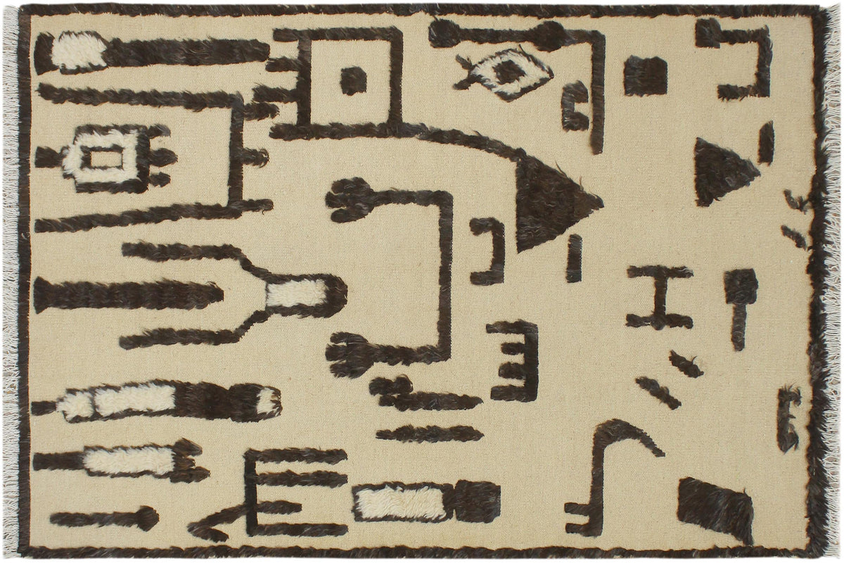 handmade Geometric Moroccan Hi Beige Brown Hand Knotted RECTANGLE 100% WOOL area rug 4' x 6'