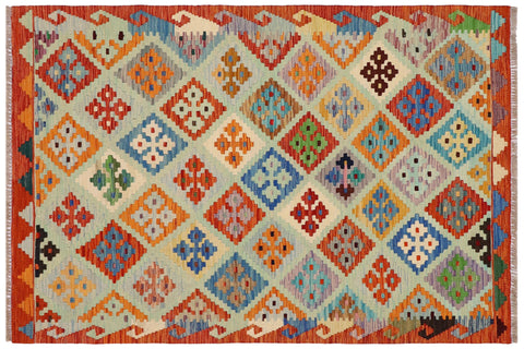 handmade Geometric Kilim Blue Rust Hand-Woven RECTANGLE 100% WOOL area rug 3 x 5