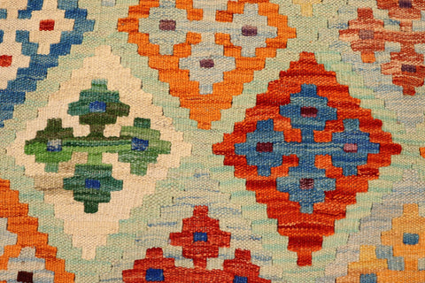 handmade Geometric Kilim Blue Rust Hand-Woven RECTANGLE 100% WOOL area rug 3 x 5