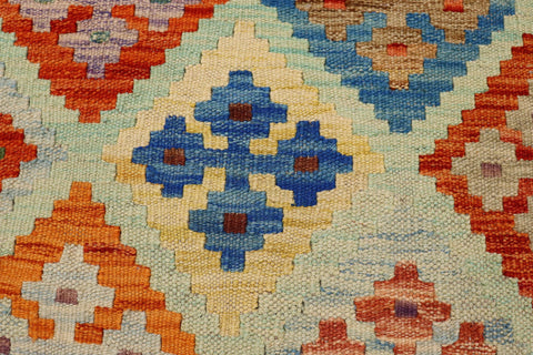 handmade Geometric Kilim Blue Rust Hand-Woven RECTANGLE 100% WOOL area rug 3 x 5