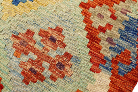 handmade Geometric Kilim Blue Rust Hand-Woven RECTANGLE 100% WOOL area rug 3 x 5