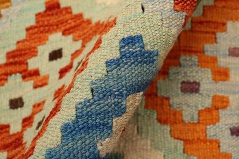 handmade Geometric Kilim Blue Rust Hand-Woven RECTANGLE 100% WOOL area rug 3 x 5