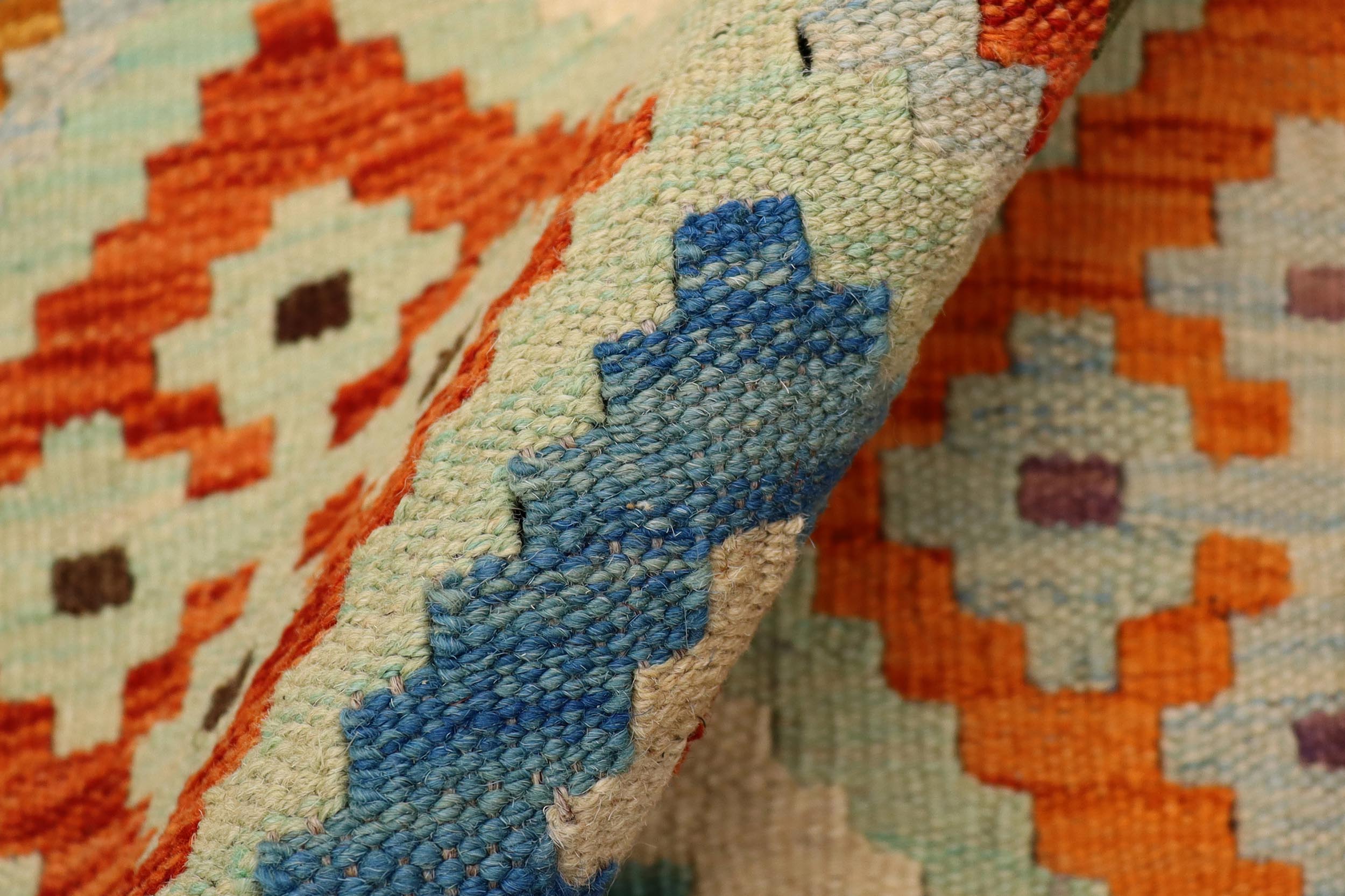 handmade Geometric Kilim Blue Rust Hand-Woven RECTANGLE 100% WOOL area rug 3 x 5