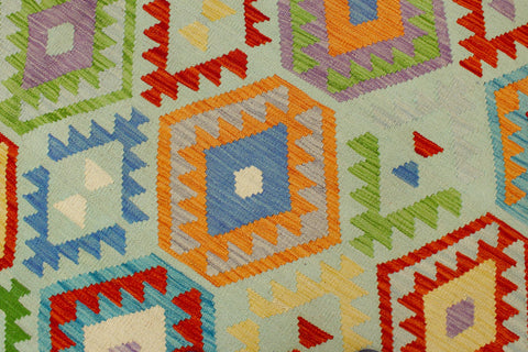 handmade Geometric Kilim Blue Beige Hand-Woven RECTANGLE 100% WOOL area rug 8 x 10