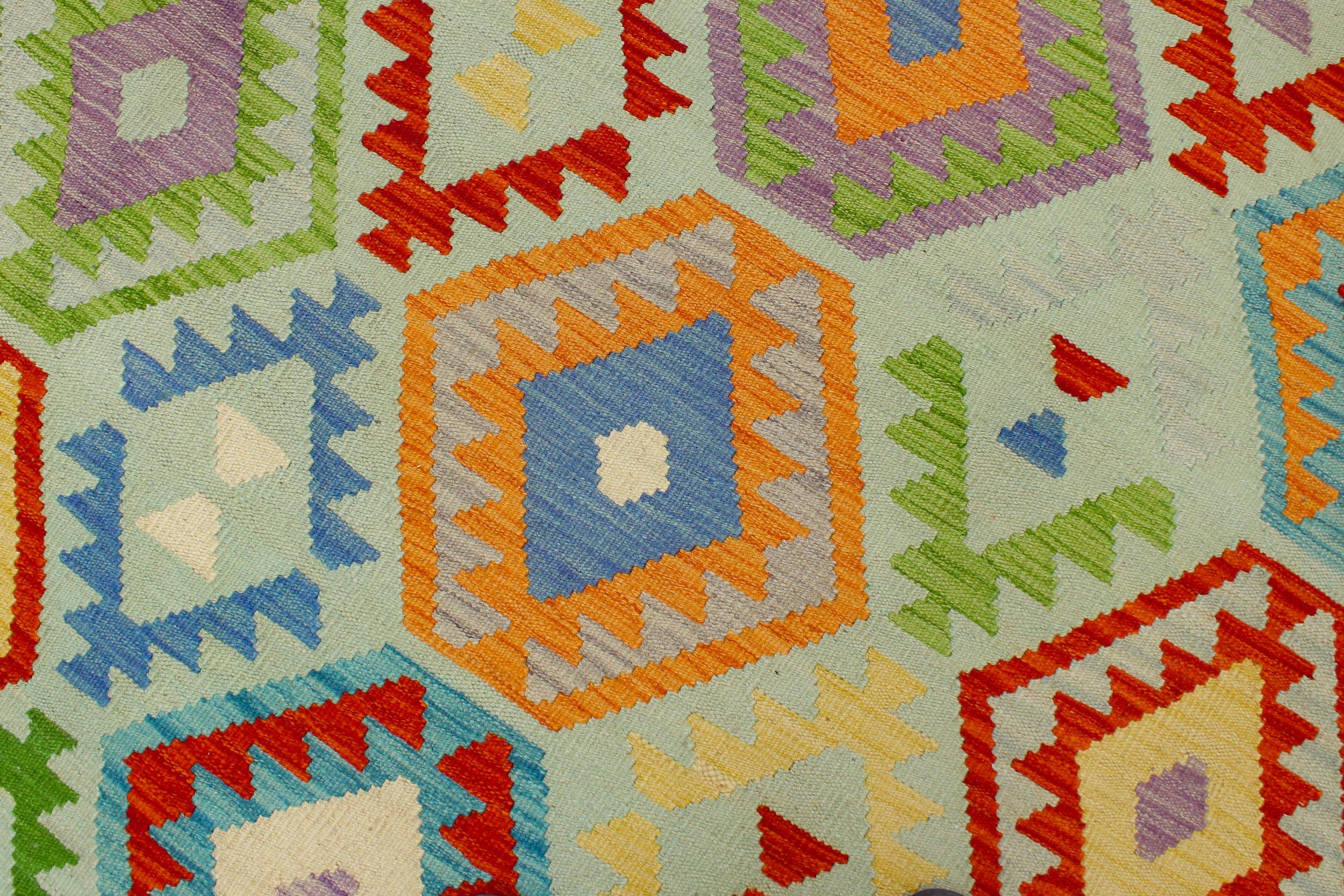 handmade Geometric Kilim Blue Beige Hand-Woven RECTANGLE 100% WOOL area rug 8 x 10