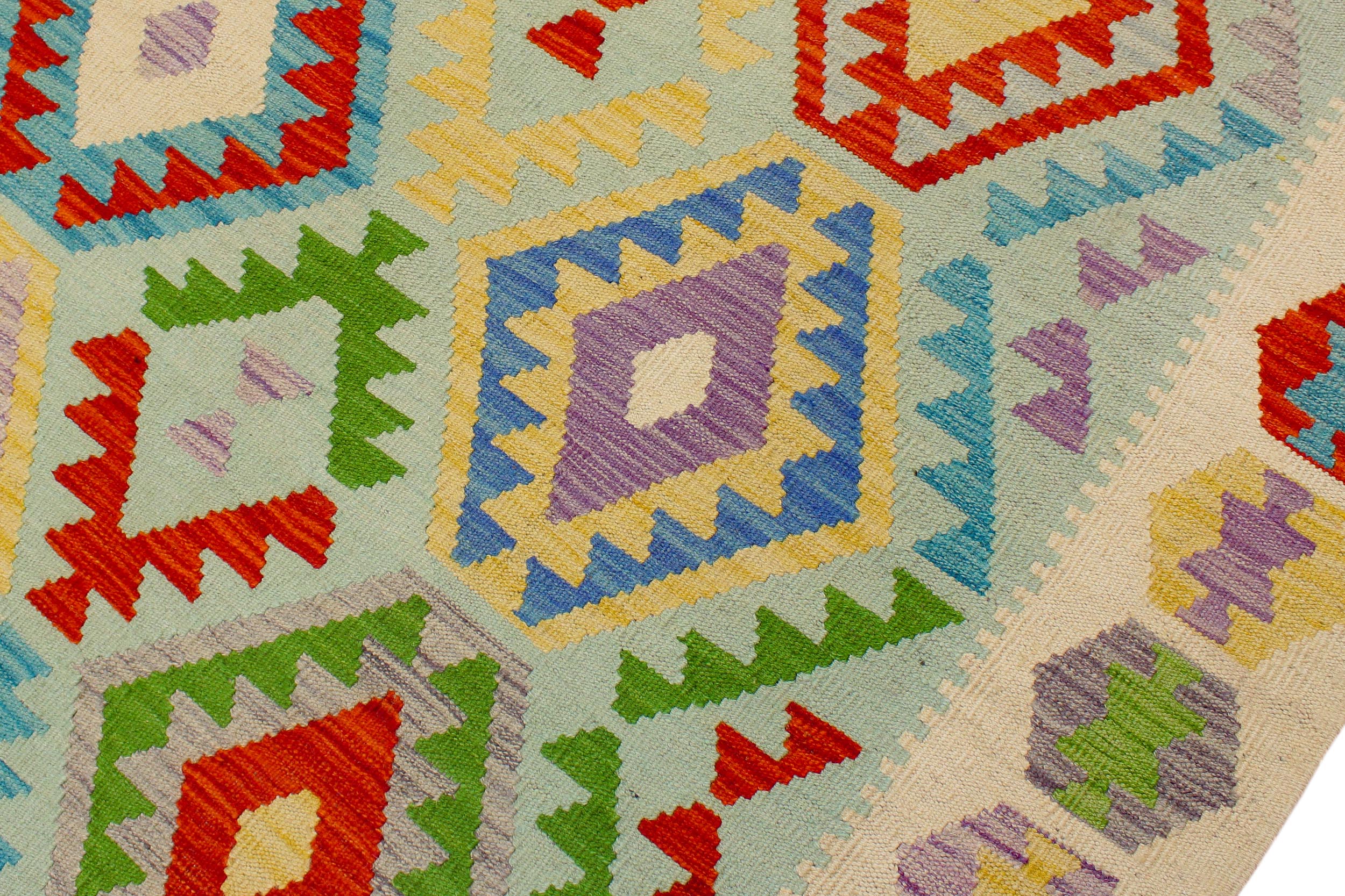 handmade Geometric Kilim Blue Beige Hand-Woven RECTANGLE 100% WOOL area rug 8 x 10