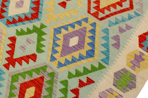 handmade Geometric Kilim Blue Beige Hand-Woven RECTANGLE 100% WOOL area rug 8 x 10