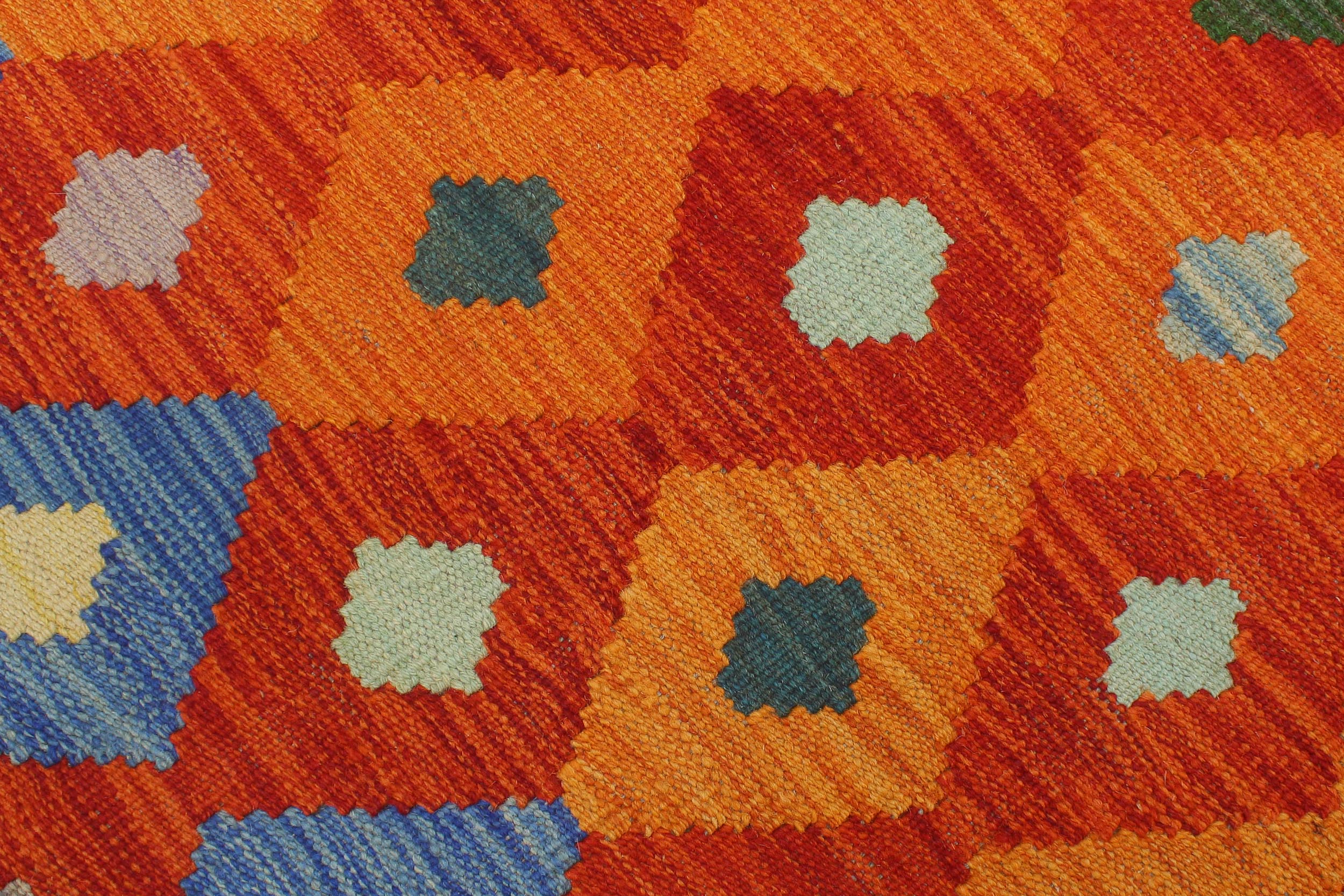 handmade Modern Kilim Rust Blue Hand-Woven RECTANGLE 100% WOOL area rug 8x10