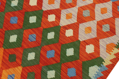 handmade Modern Kilim Rust Blue Hand-Woven RECTANGLE 100% WOOL area rug 8x10