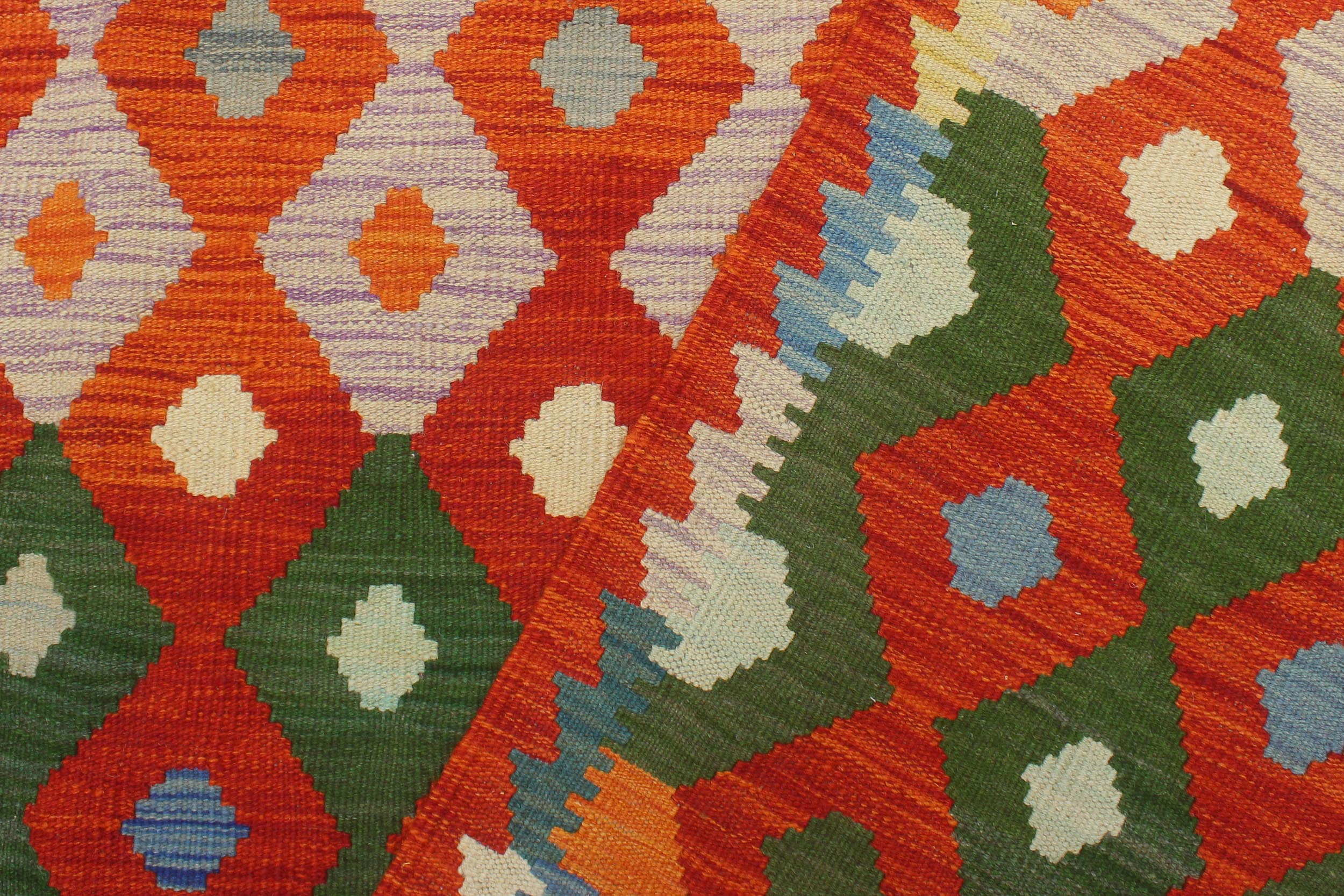 handmade Modern Kilim Rust Blue Hand-Woven RECTANGLE 100% WOOL area rug 8x10