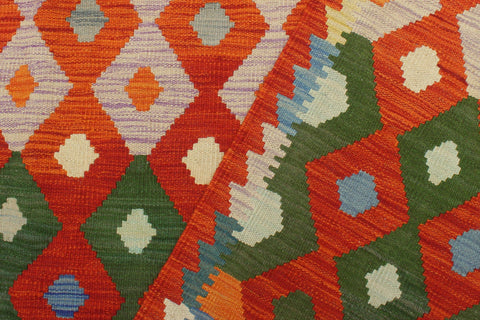 handmade Modern Kilim Rust Blue Hand-Woven RECTANGLE 100% WOOL area rug 8x10