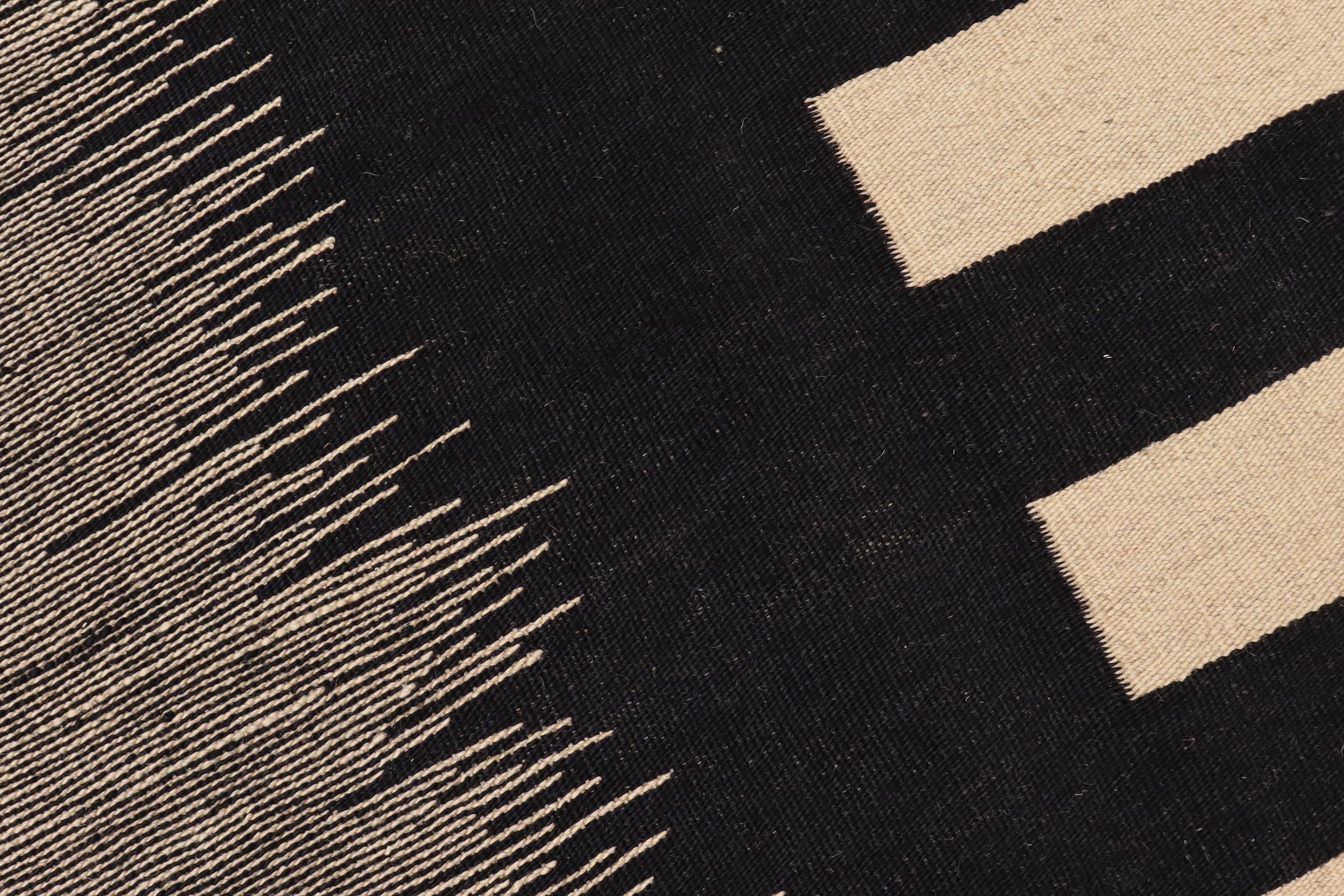 handmade Modern Kilim Beige Black Hand-Woven RECTANGLE 100% WOOL area rug 8 x 10