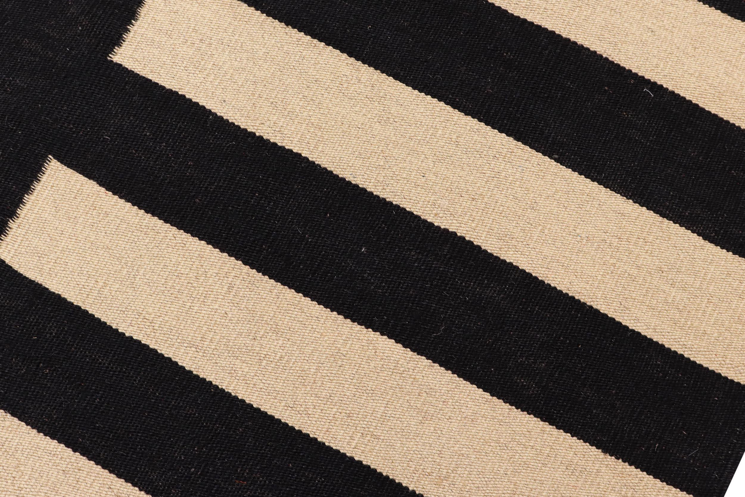 handmade Modern Kilim Beige Black Hand-Woven RECTANGLE 100% WOOL area rug 8 x 10