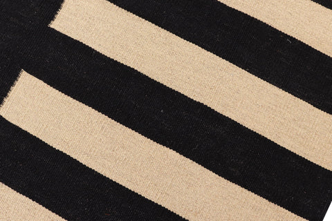 handmade Modern Kilim Beige Black Hand-Woven RECTANGLE 100% WOOL area rug 8 x 10