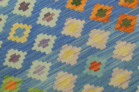 handmade Geometric Kilim Blue Red Hand-Woven RECTANGLE 100% WOOL area rug 8 x 10