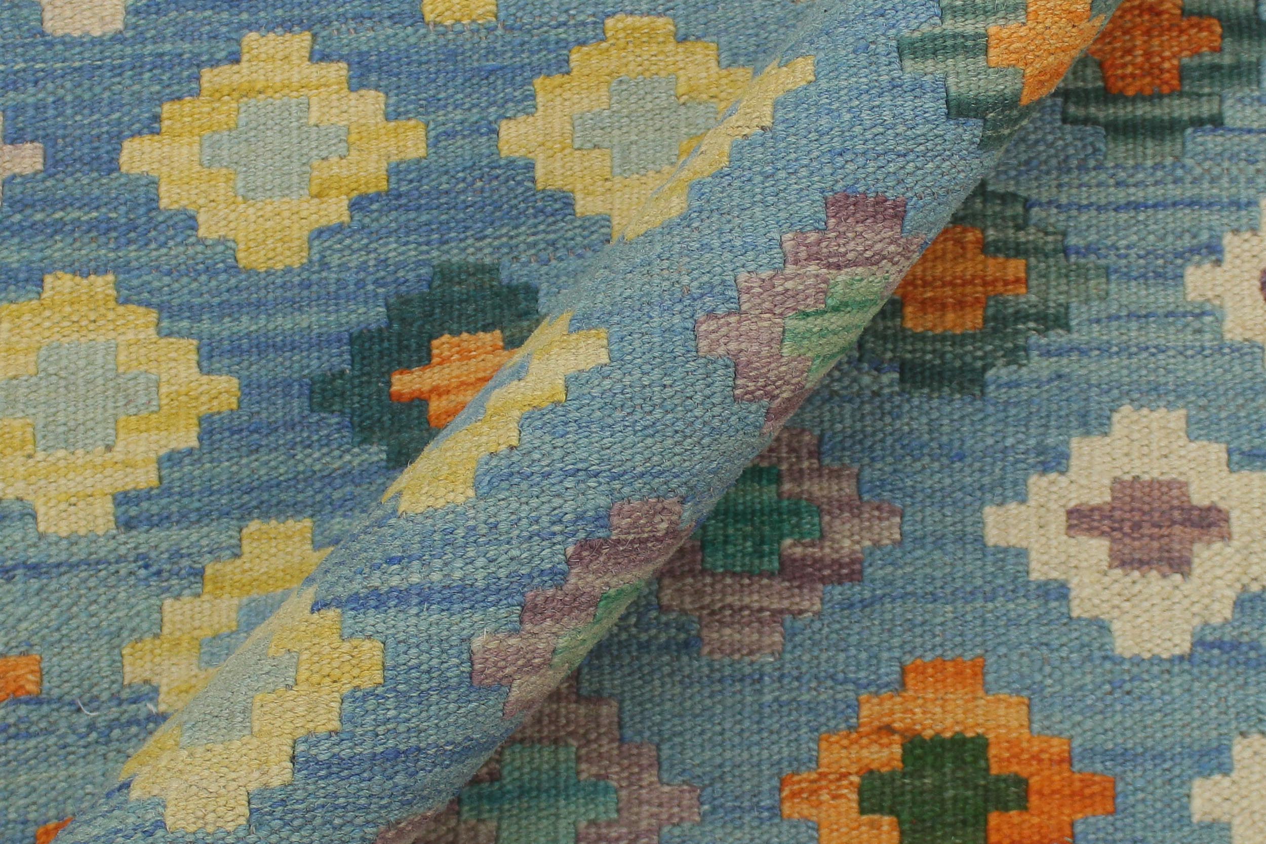 handmade Geometric Kilim Blue Red Hand-Woven RECTANGLE 100% WOOL area rug 8 x 10