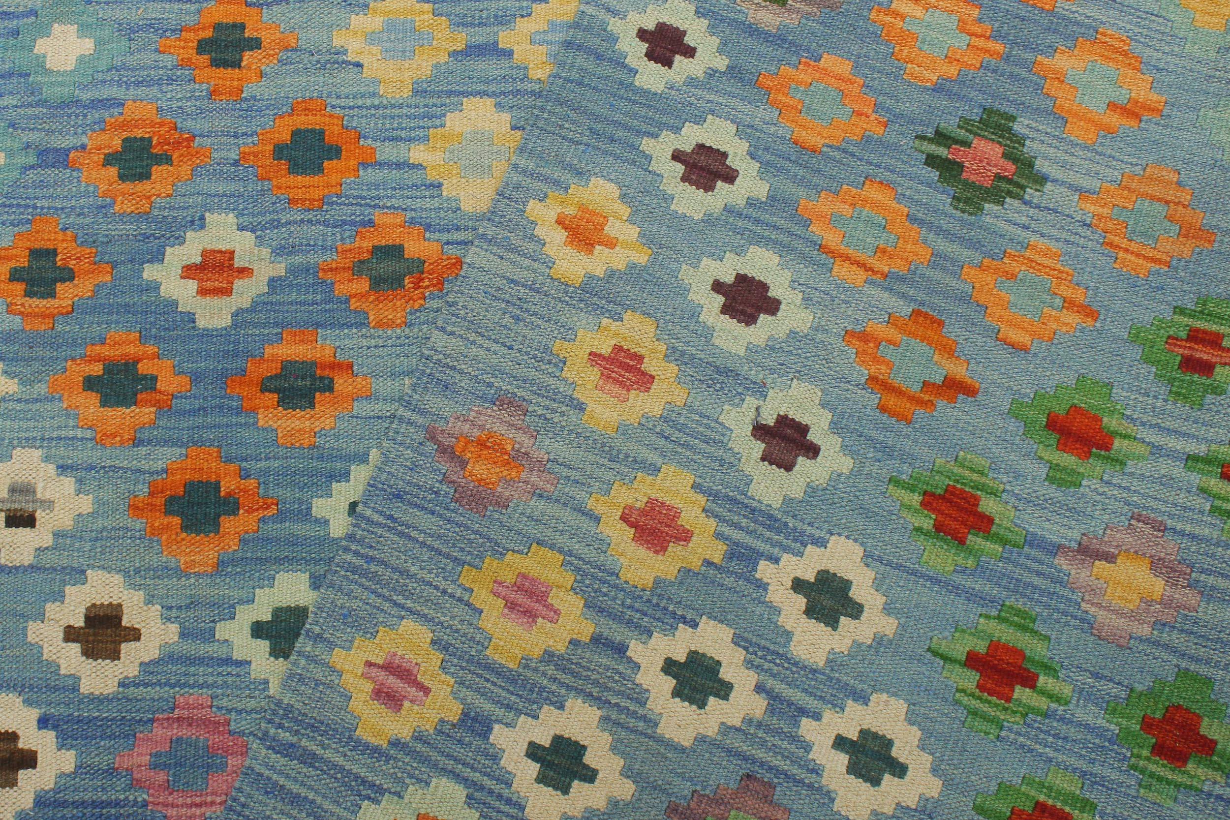 handmade Geometric Kilim Blue Red Hand-Woven RECTANGLE 100% WOOL area rug 8 x 10