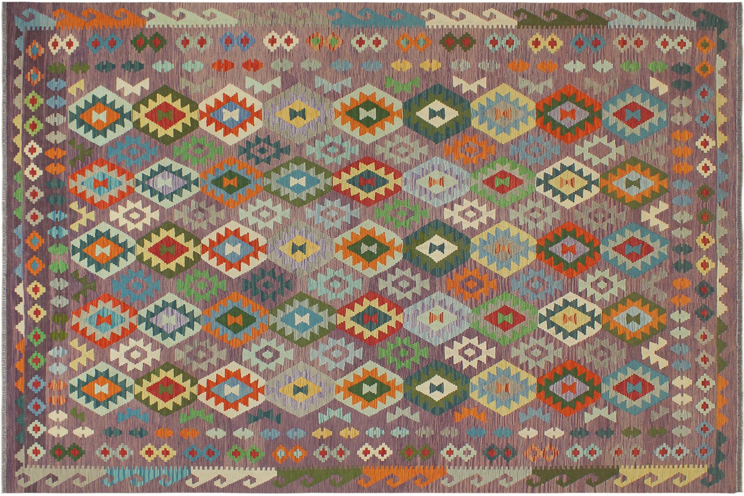 handmade Geometric Kilim Purple Blue Hand-Woven RECTANGLE 100% WOOL area rug 8 x 10