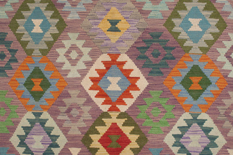 handmade Geometric Kilim Purple Blue Hand-Woven RECTANGLE 100% WOOL area rug 8 x 10