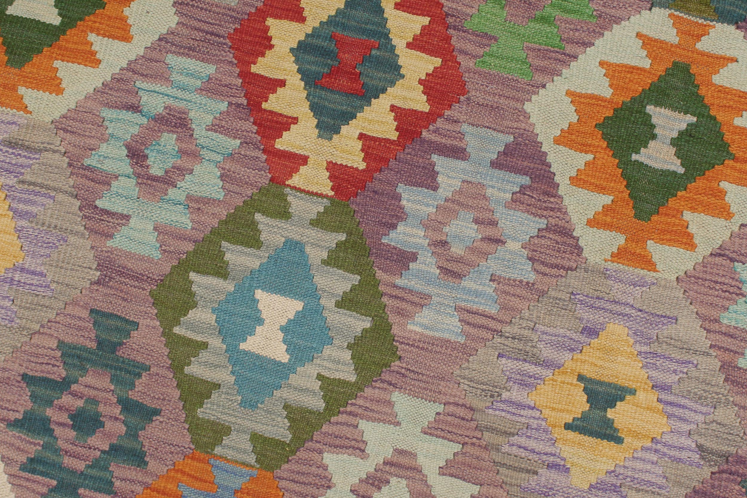 handmade Geometric Kilim Purple Blue Hand-Woven RECTANGLE 100% WOOL area rug 8 x 10