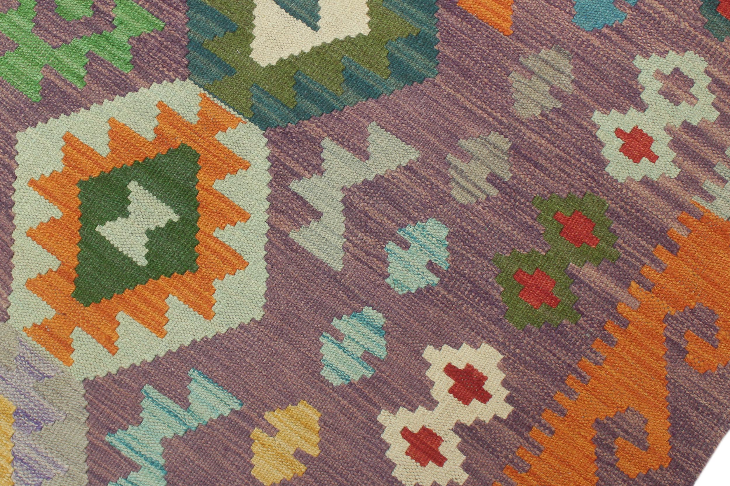 handmade Geometric Kilim Purple Blue Hand-Woven RECTANGLE 100% WOOL area rug 8 x 10