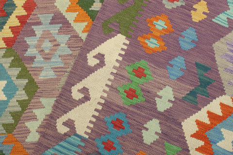 handmade Geometric Kilim Purple Blue Hand-Woven RECTANGLE 100% WOOL area rug 8 x 10