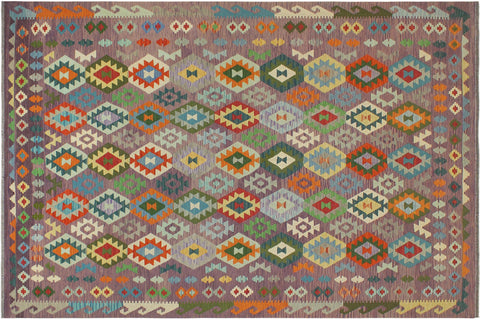 handmade Geometric Kilim Purple Blue Hand-Woven RECTANGLE 100% WOOL area rug 8 x 10