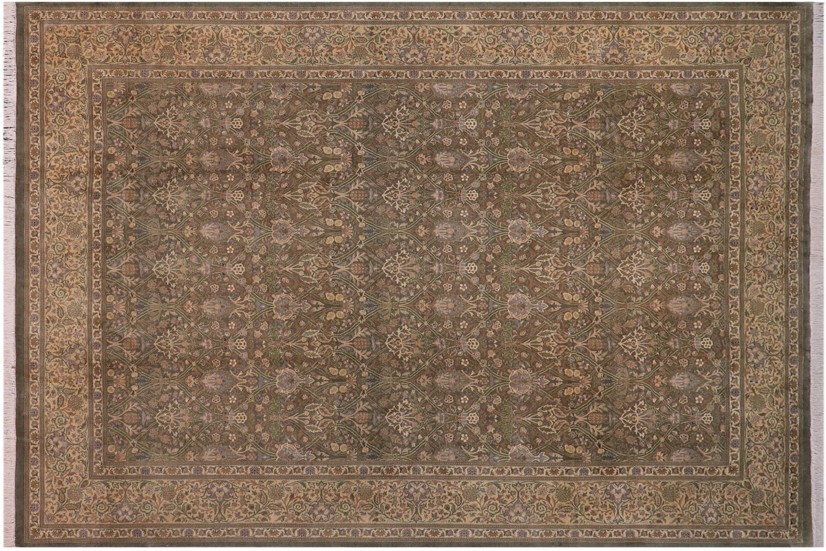 handmade Transitional Mujahid Green Gold Hand Knotted RECTANGLE 100% WOOL area rug 10x14