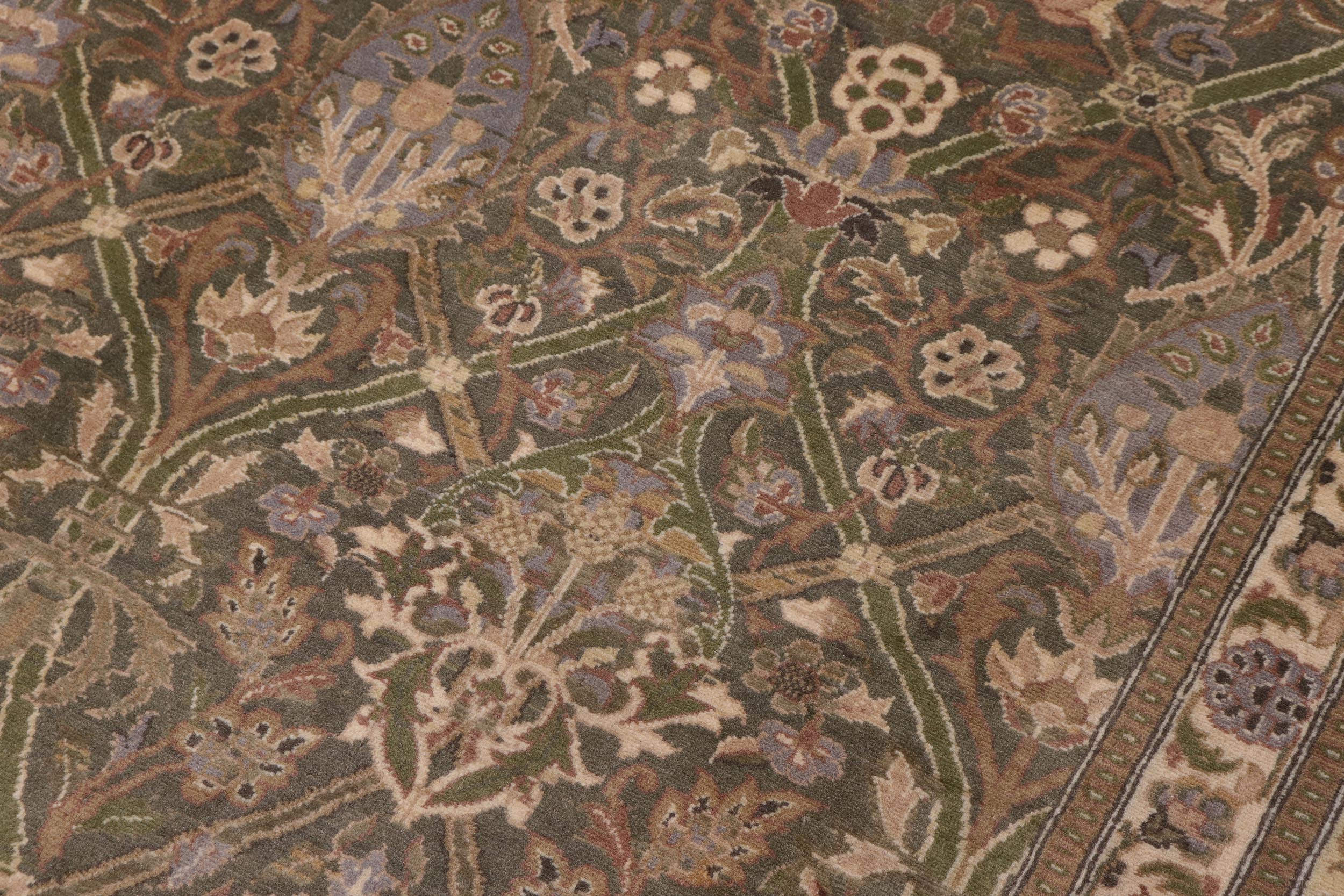 handmade Transitional Mujahid Green Gold Hand Knotted RECTANGLE 100% WOOL area rug 10x14