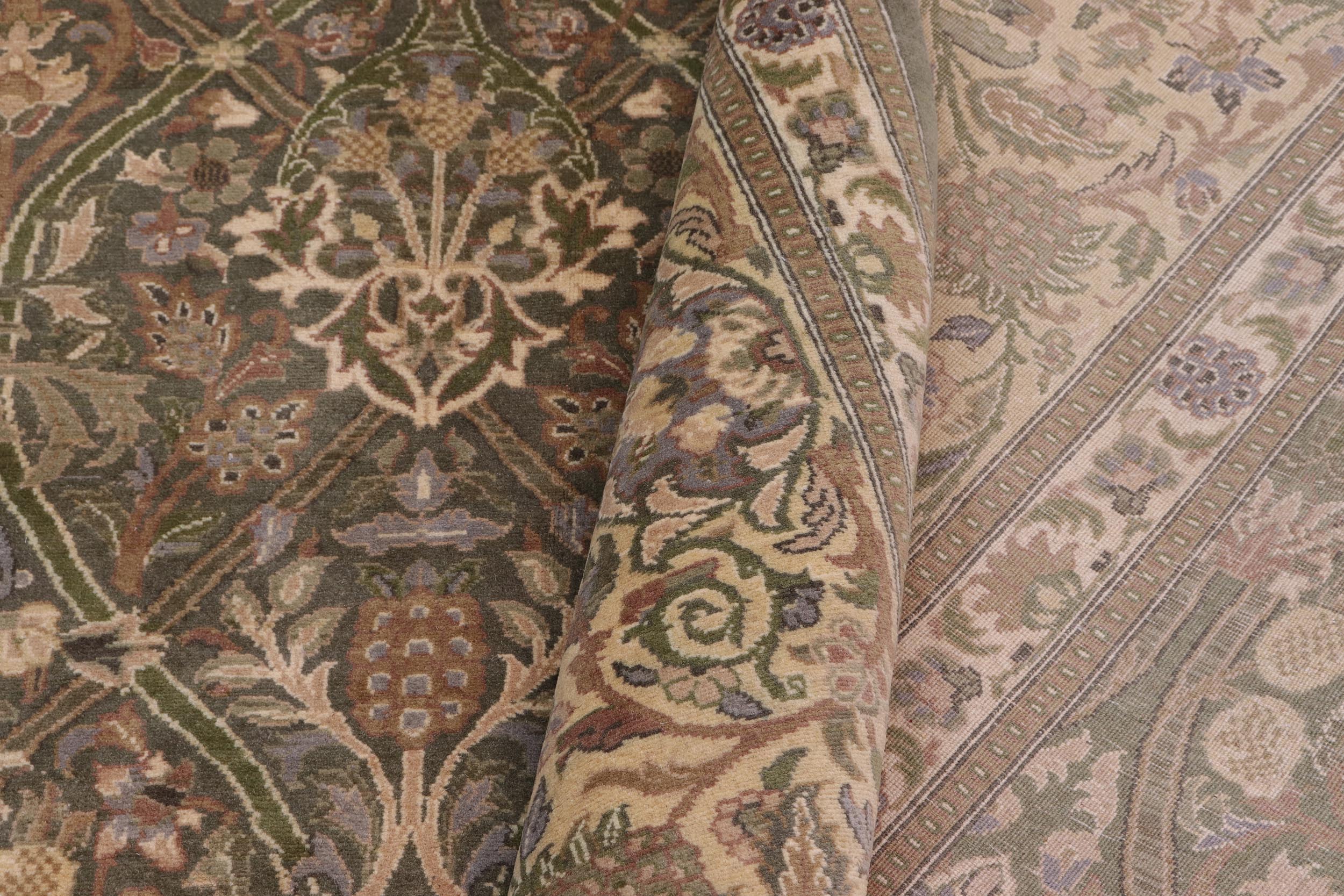 handmade Transitional Mujahid Green Gold Hand Knotted RECTANGLE 100% WOOL area rug 10x14