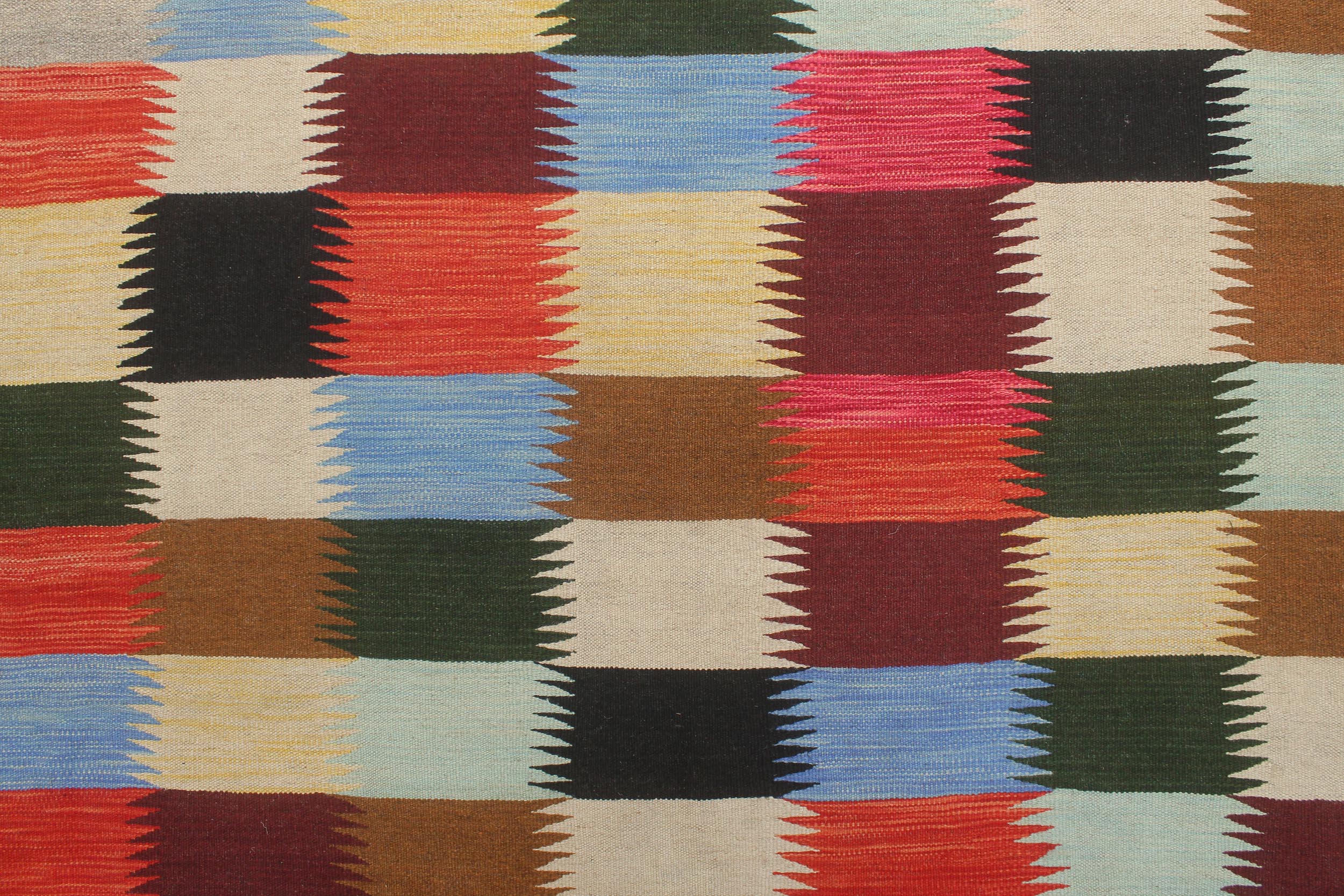 handmade Modern Kilim Rust Blue Hand-Woven RECTANGLE 100% WOOL area rug 8x11