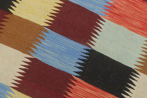 handmade Modern Kilim Rust Blue Hand-Woven RECTANGLE 100% WOOL area rug 8x11