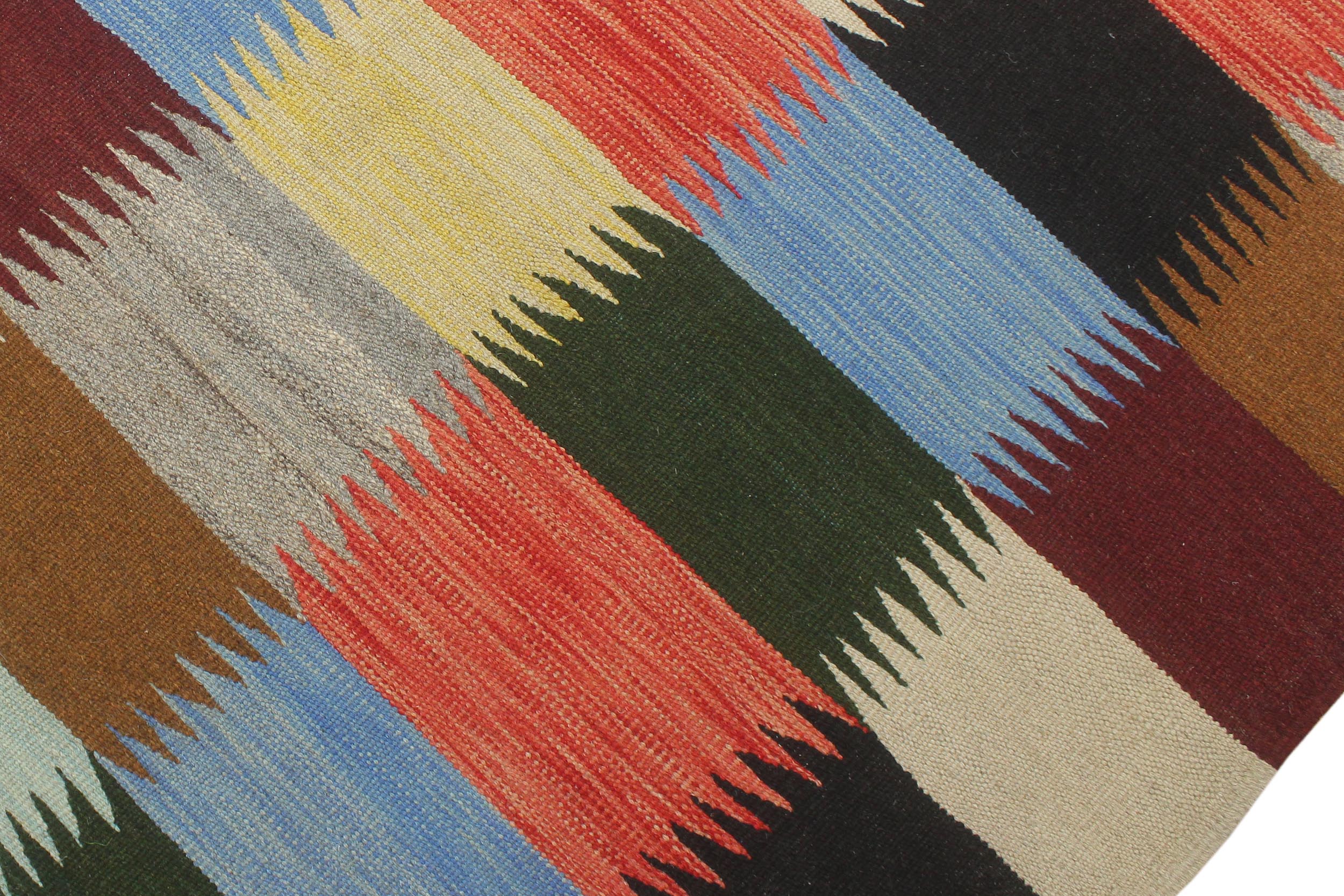 handmade Modern Kilim Rust Blue Hand-Woven RECTANGLE 100% WOOL area rug 8x11